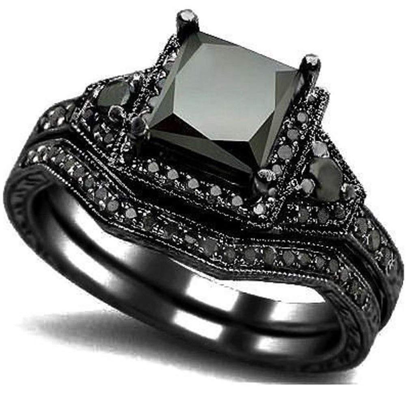 Anellonuziale Hongde con onicenero taglio principessa, anniversario, diamante per donna e uomo