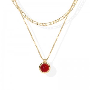 Collana a strati Hongde Golden Harmony 1-----Collane a strati placcati oro 14K per donna Collana con pendente in pietra preziosa Collana con catena Figaro Corniola, avventurina verde, collana a strati di malachite