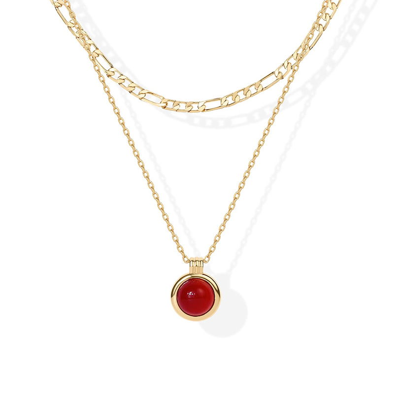 Collana a strati Hongde Golden Harmony 1-----Collane a strati placcati oro 14K per donna Collana con pendente in pietra preziosa Collana con catena Figaro Corniola, avventurina verde, collana a strati di malachite