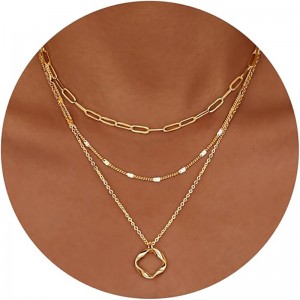 Doppio minimalista-Collana a strati Collana girocollo in oro 4K placcato argento Cerchio trendy con catena a graffetta, Semplice set di gioielli con fiocco a forma di croce in oro con diamanti Regali per le donne