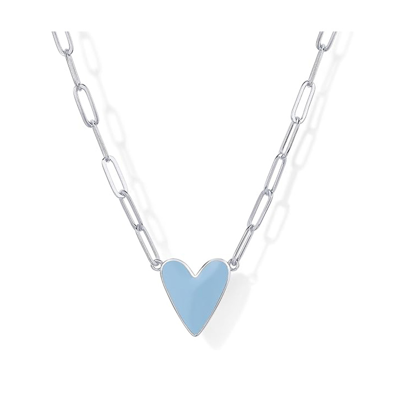 Collana con pendente a cuore smaltato placcato oro 14 carati per le donne Collane a catena con graffetta per amore Pendenti a cuore con smalto bianco blu rosa viola