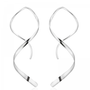 Orecchini fili a spirale in argento sterling fatti a mano 925 ipoallergenico intrecciato a goccia curva a goccia tira attraverso gli orecchini per le donne alla moda-Argento